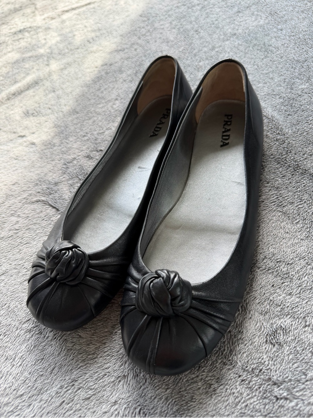 Prada Black Leather Knot-Toe Ballet Flats